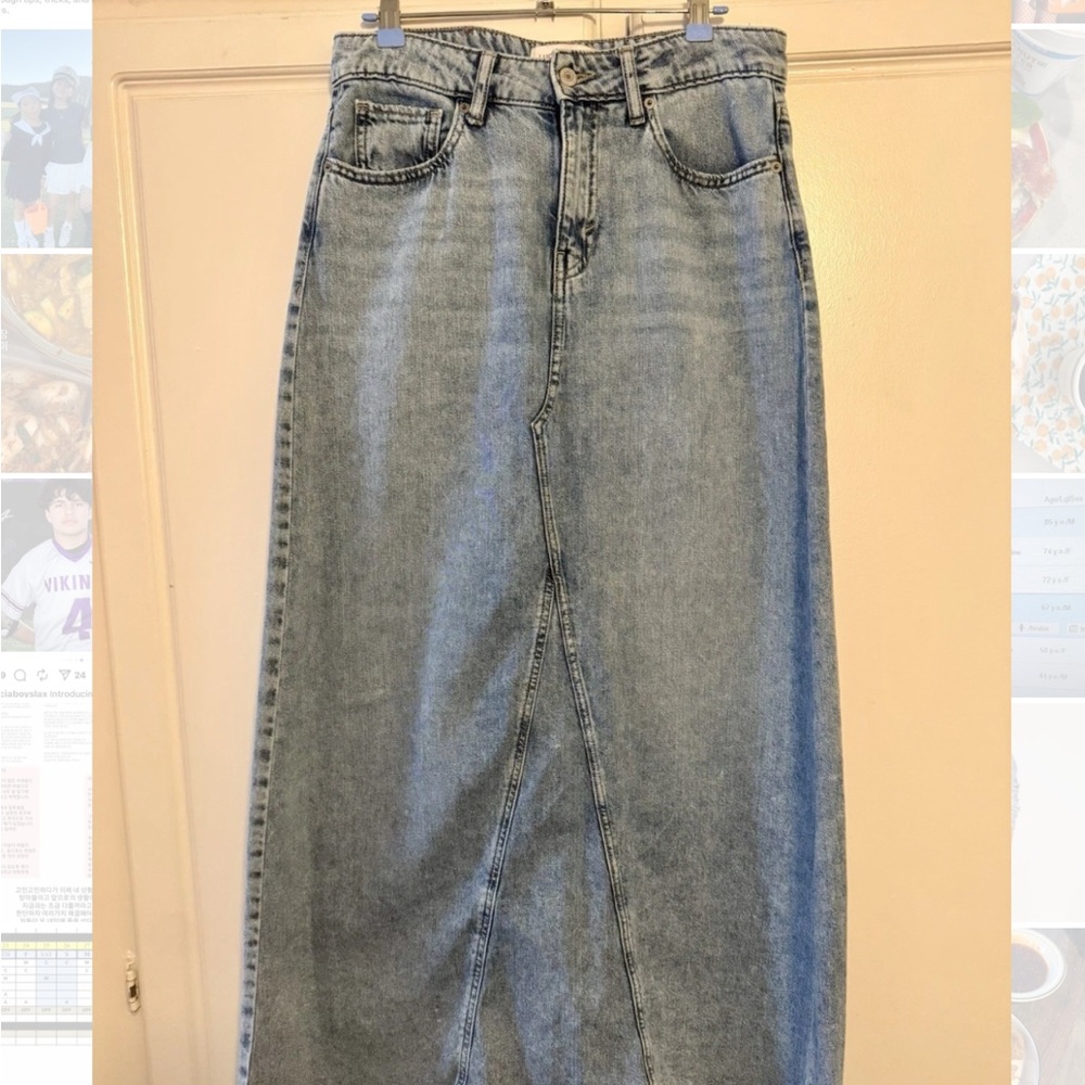 Lucky Brand Jeans Maxi Skirt Women's 4/27 Light Wash Denim Raw Hem High Waist.